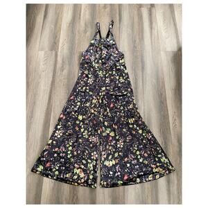 Natural Life Wide Leg Overall Velour Jumpsuit Womens XS Floral Cottage Romantic